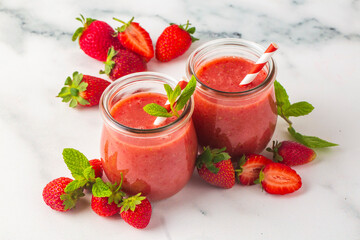 Strawberry smoothie or milkshake drink.