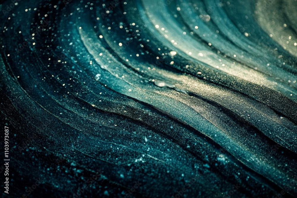 Poster abstract beautiful fluid waves with glittering particles creating a dreamy and enigmatic background 