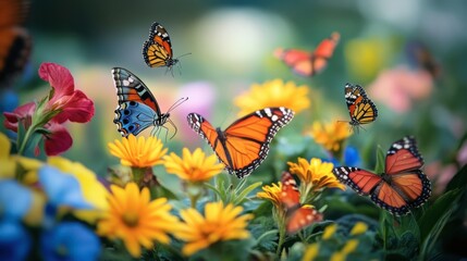 A butterfly garden with many species fluttering amongst the flowers and plants.