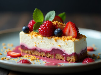 Pavlova Cheesecake with Knafeh Crumble,  Fusion menu ideas, desserts foods fusion 