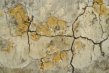 Obraz premium Weathered Concrete Wall with Cracks and Peeling Paint Showcasing Urban Decay and Texture