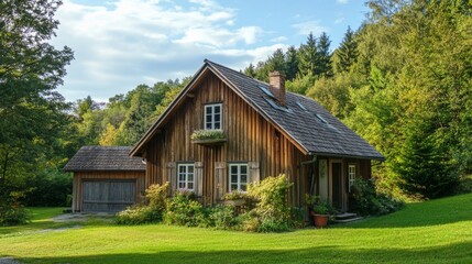 Obraz premium Charming Wooden Cottage in the Countryside