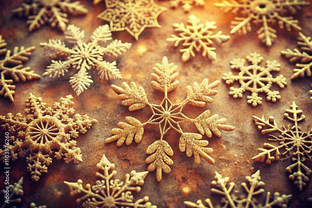 Poster vintage style snowflake set in soft focus, highlighting delicate patterns and textures with a nostal
