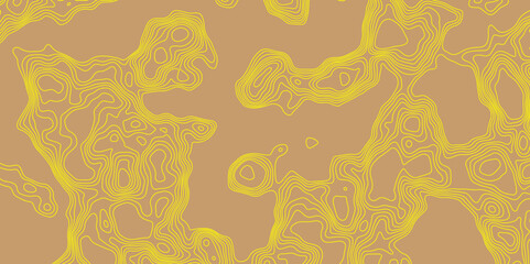 Fototapeta premium Vector geographic contour topographic yellow lines map seamless pattern abstract mountain relief luxury background, topographic wavy pattern geographic landscape terrain texture grid map design. 