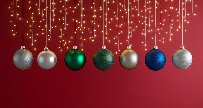 christmas baubles on red background