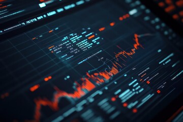 Close-up of a digital screen showing fluctuating stock market indices related to logistics companies.