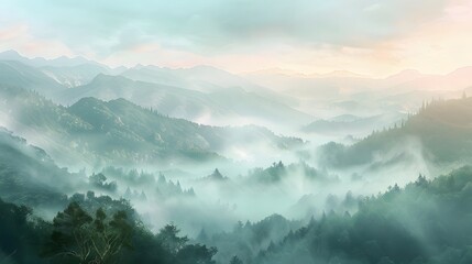 Misty Mountains and Forests A Serene Landscape