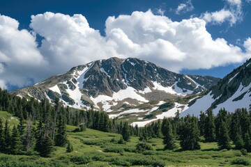 Obraz premium Majestic Mountain Peak With Snow And Lush Green Valley