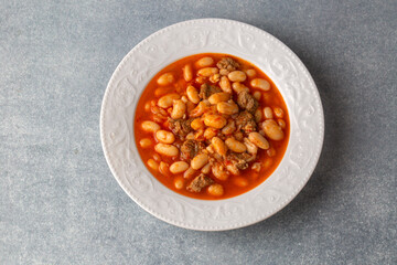 Turkish foods; dried bean, Beans with minced meat (kuru fasulye)