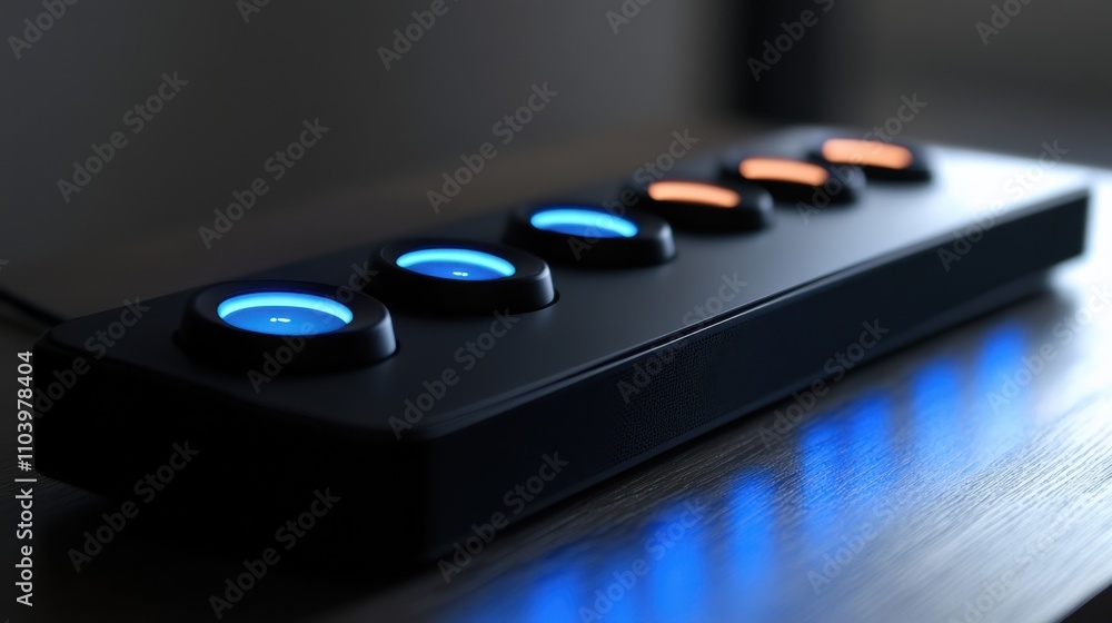 Poster innovative control dock with touch-sensitive sliders and illuminated feedback for seamless streaming