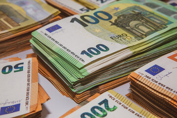 photo of European Union banknotes. Euro one of the strongest currencies in the world. background with money. enriching