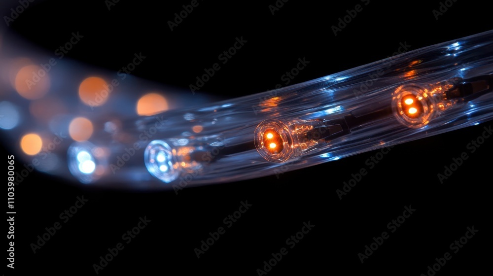 Poster illuminated data cable with transparent design showing active data transfer lights