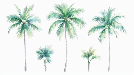 Tropical Palm Leaves Watercolor Clipart, vibrant green palm leaves on a clean white backdrop, perfect for summer-themed designs, invitations, and decorative projects.