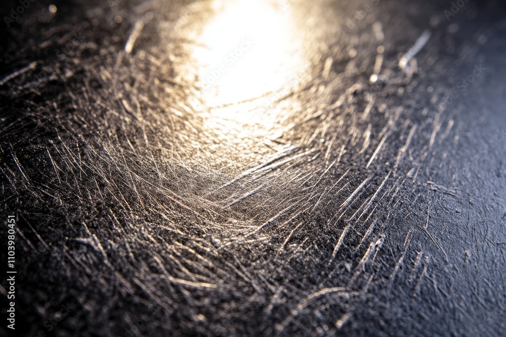 Poster close-up of textured surface with light reflection, capturing the intricate patterns and streaks on 