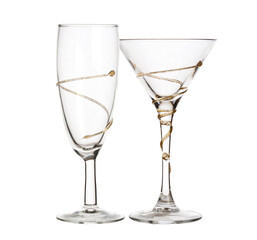 Collage two empty wineglass, isolated on white background