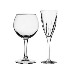 Collage two empty wineglass, isolated on white background