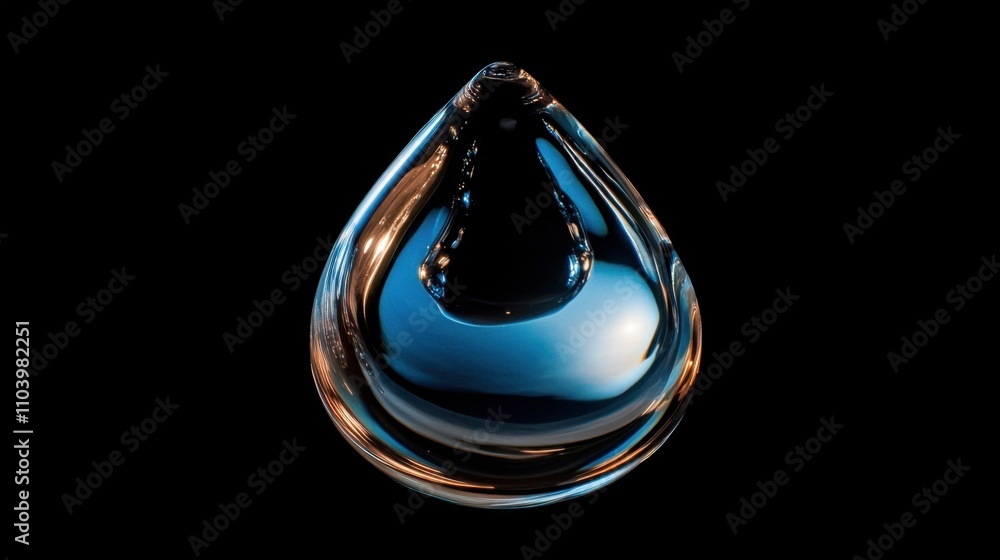 Aufkleber isolated suspended drop of mercury reflecting its surroundings dynamically