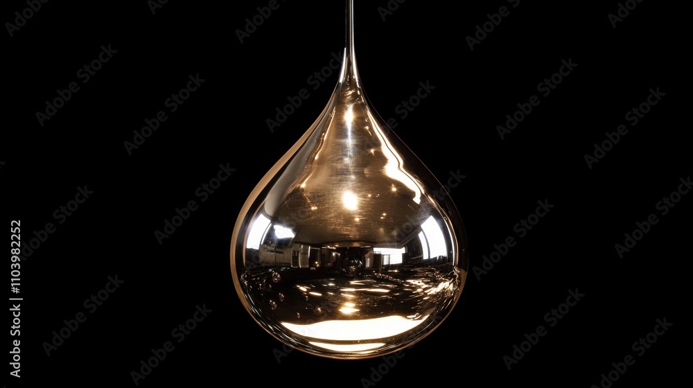 Poster isolated suspended drop of mercury reflecting its surroundings dynamically