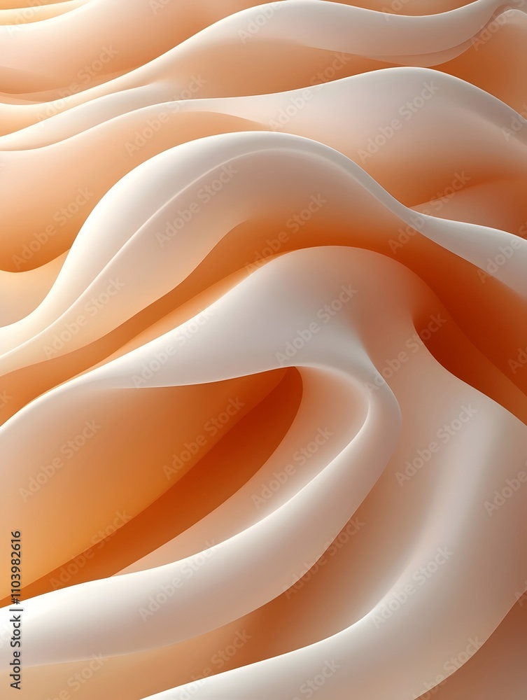 Poster a mesmerizing abstract composition of soft, flowing curves in warm peach and creamy white tones, cre