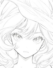 Fototapeta premium Digital art for children's coloring book of beautiful drawn lines and contours of a woman's face with lush hair.