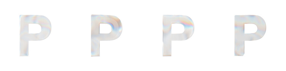 Set of 4 3d letter P with glass distortion effect isolated on a transparent background. 3d transparent elements for graphic design.