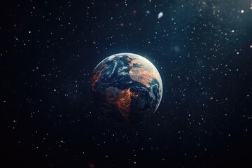 Fototapeta premium Image of the Earth from space with stars shining in the background, great for use in presentations about our planet's place in the universe