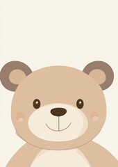 Fototapeta premium A cute bear head, flat illustration style, simple lines and shapes, white background, light brown color scheme, simple details, cute character design, and white space around