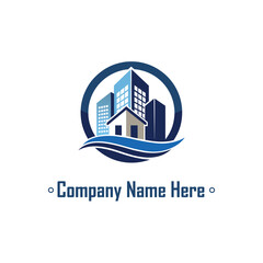 Gold real estate logo with a highrise and house outline