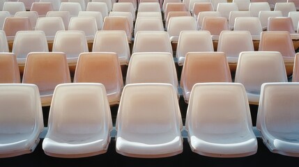 Obraz premium Rows of white plastic chairs in a large stadium setting