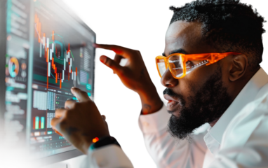 Big Data Evaluation by Data Scientist Isolated on Transparent Background PNG.