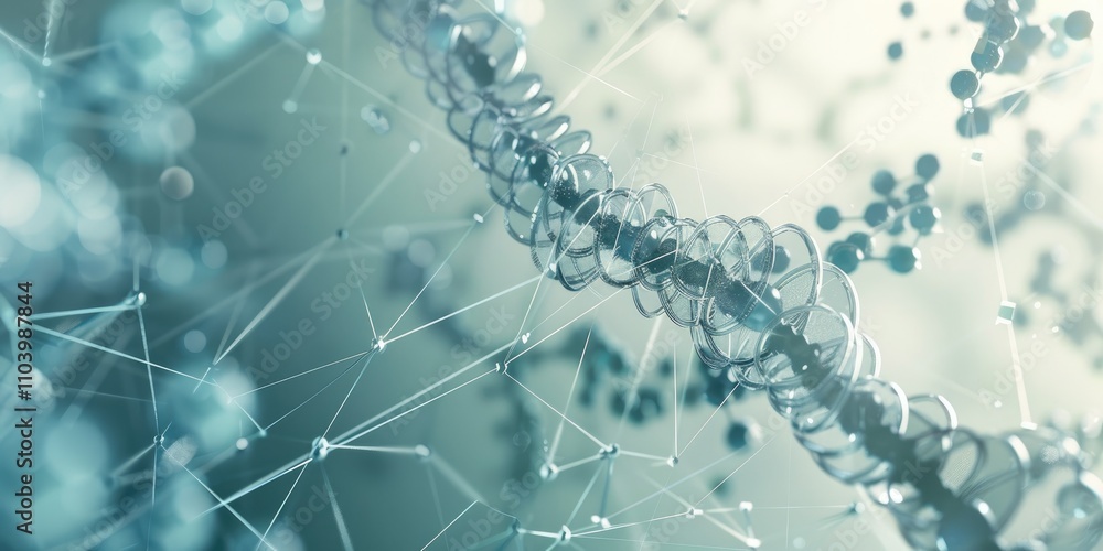 Poster a close-up view of a dna double helix with molecular structures in a scientific context.
