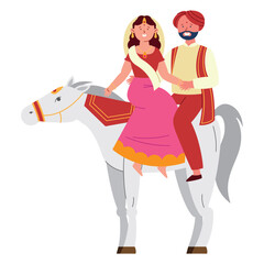 wedding couple riding hindu horse