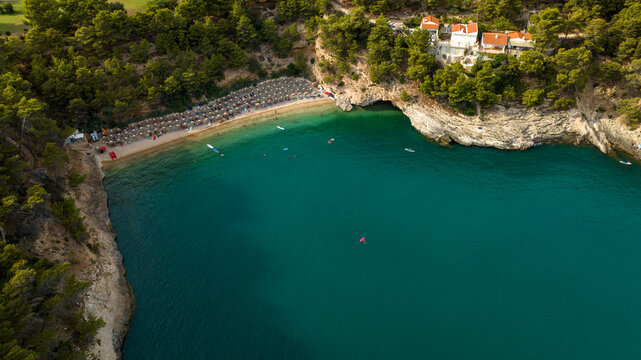Aerial view of Pugnochiuso beach. It is a beautiful bay in Puglia, Italy. It is a tourist destination in Gargano.