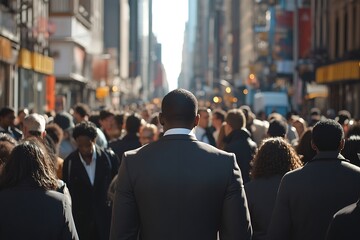 Sunlit Street Anonymous Figures in Urban Crowd