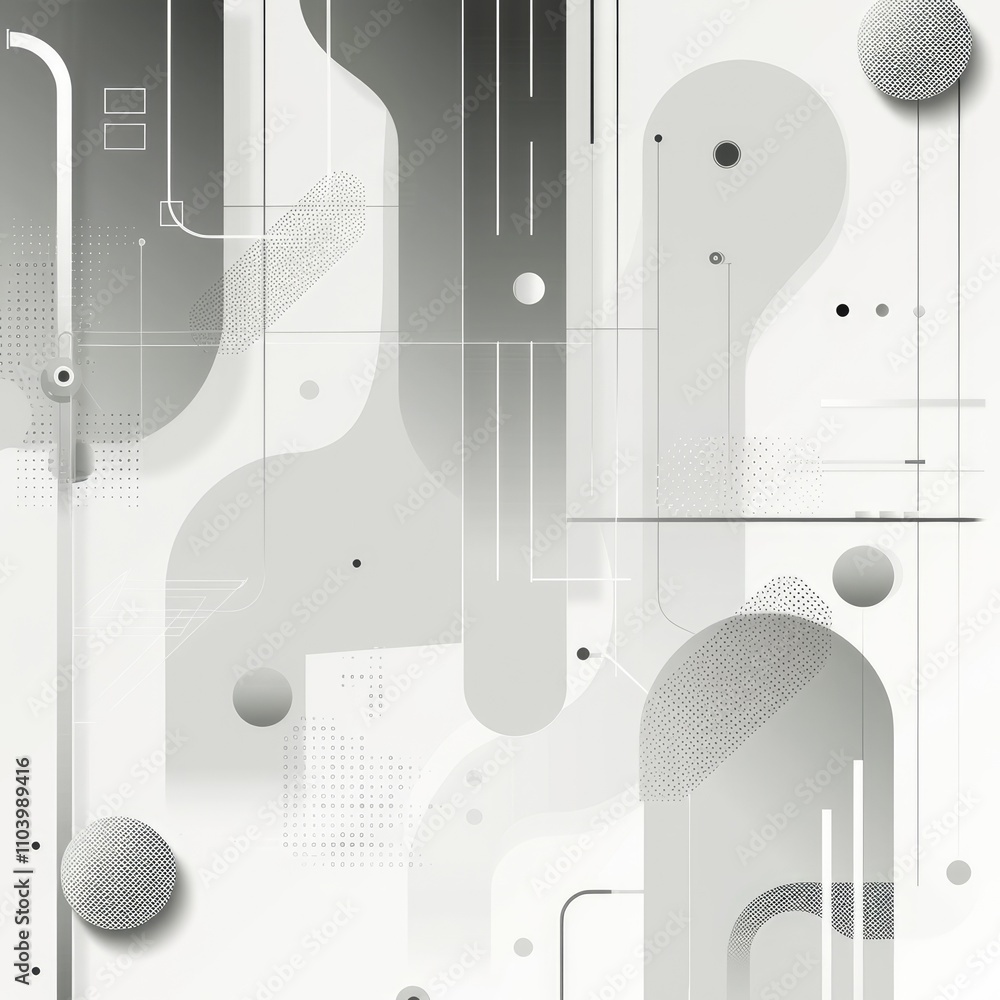 Poster abstract monochromatic design featuring geometric shapes and lines for modern aesthetics.