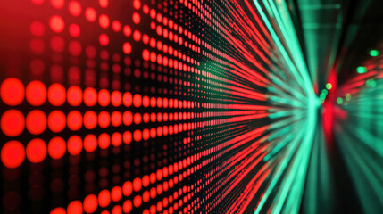 Flowing red and mint green digital stock ticker showcasing active market trading dynamics