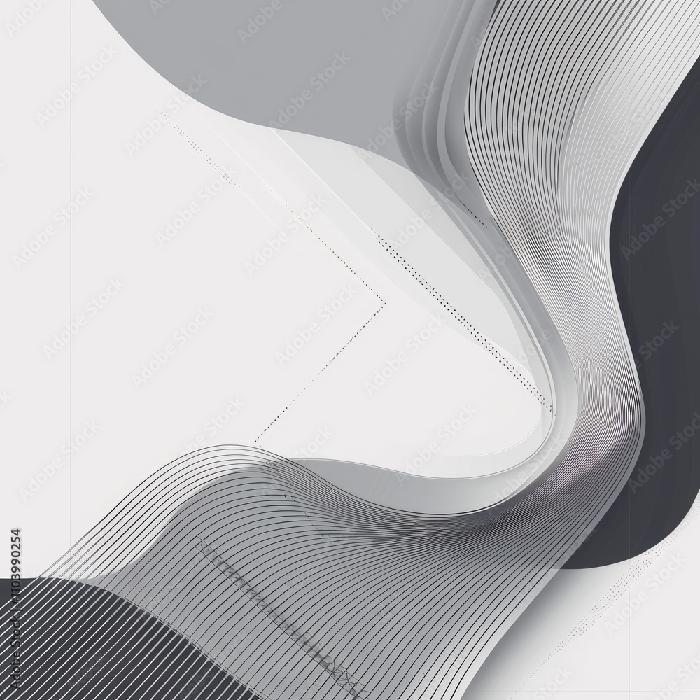Poster abstract design featuring flowing lines and gradients in monochromatic tones.