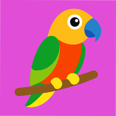 A colorful parrot perched on a branch in vibrant vector illustration