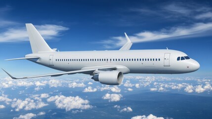 Obraz premium A white airplane flying left to right in the sky, distant view