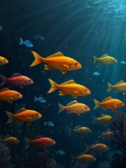 Naklejka premium 2D animated fish swimming underwater.