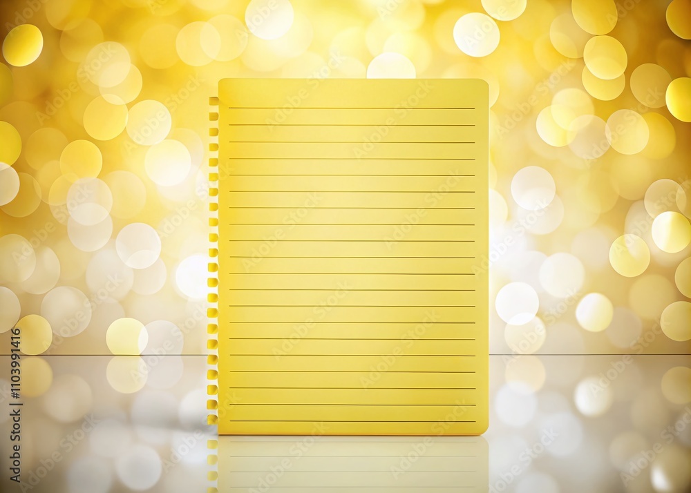 Poster yellow lined block note sheet on white background for mockup and template use with copy space for cr