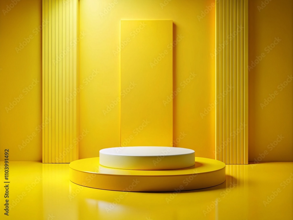 Poster yellow minimal background podium platform for product display presentation in 3d rendering, ideal fo