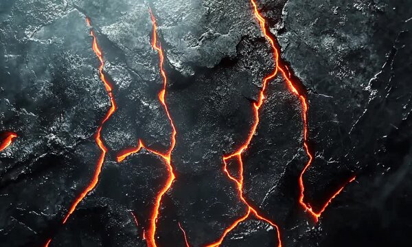 Glowing Lava Cracks in Dark Volcanic Rock Texture