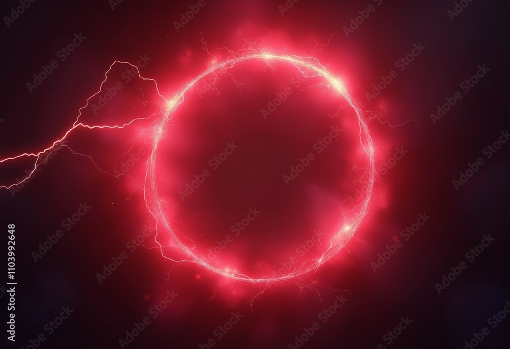 Poster red abstract plasma lightning ring with glowing particles swirling in dark sky fantasy concept art