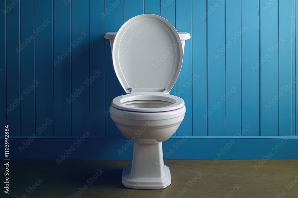 Poster A single toilet sitting on a wooden floor, plain and simple