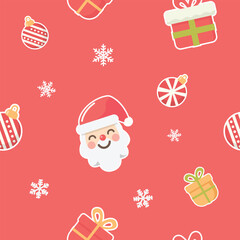 Christmas Elements Set Christmas Set Christmas icons including Santa, reindeer, snow, gift ornaments and other holiday elements. Vector illustration. Christmas seamless pattern. 