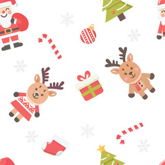 Christmas Elements Set Christmas Set Christmas icons including Santa, reindeer, snow, gift ornaments and other holiday elements. Vector illustration. Christmas seamless pattern. 