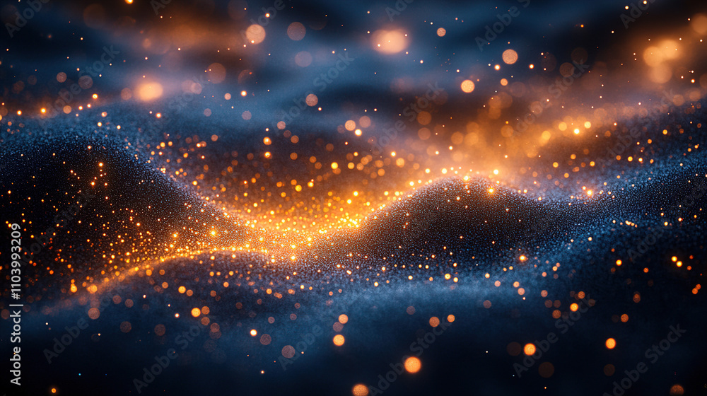 Poster glowing particles create a mesmerizing wave pattern during a cosmic representation at night in vibra