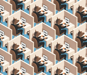 Working mules in office. Funny pattern with workers work at workplaces