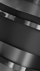 3D abstract black ribbons or lines against a vertical black mat background. 3d rendering illustration not AI